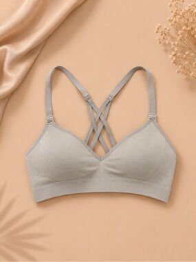 Gray Strappy Seamless Bralette Sports Bra Comfort Lounge Bra M